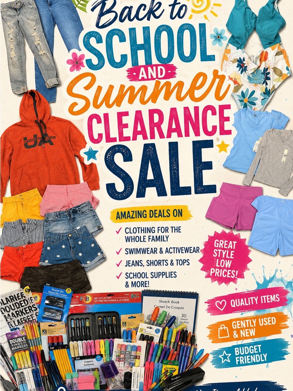 Back to School & Summer Clearance Sale - Assorted Kids Clothing & Supplies